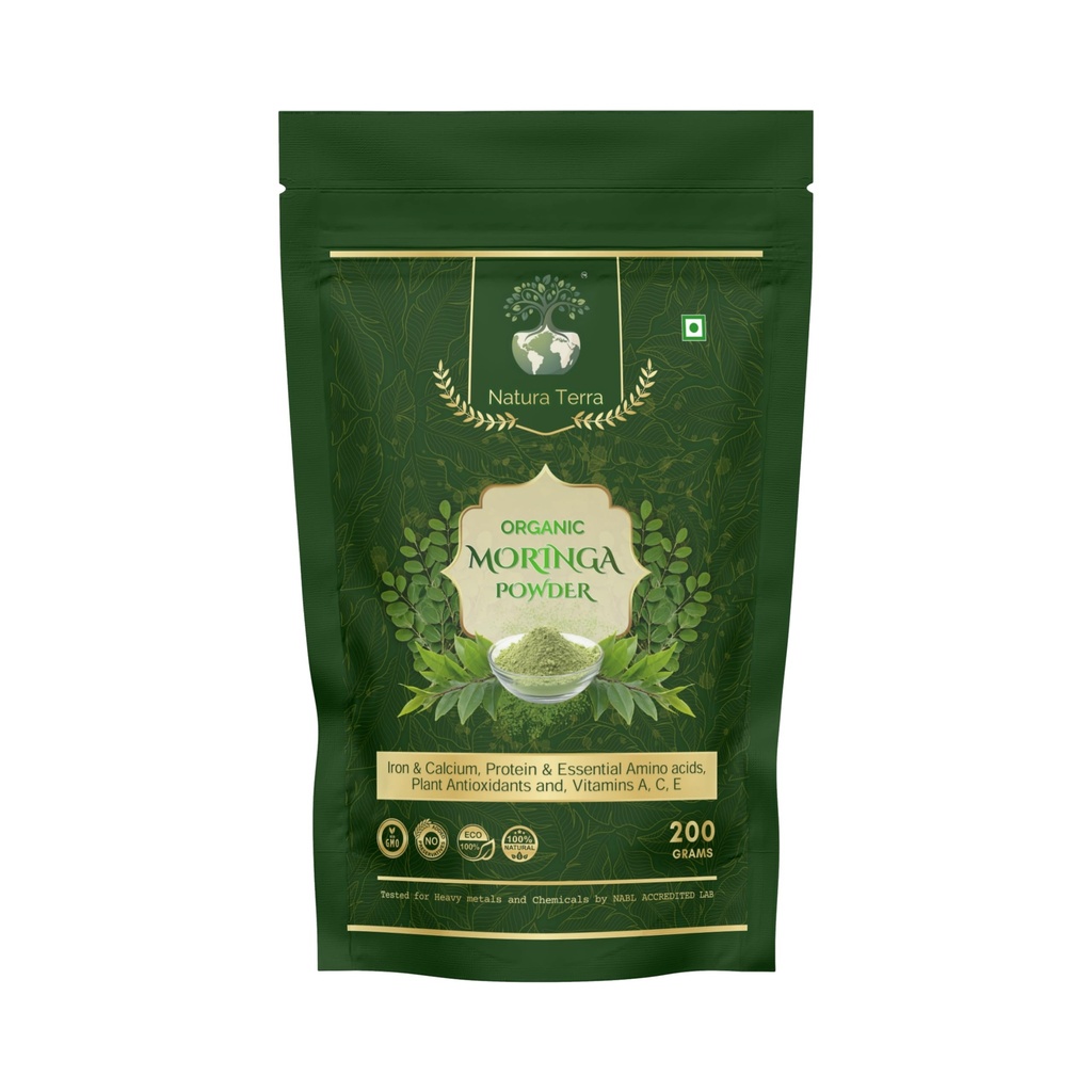 Organic Moringa Powder 200gm || Moringa Leaves Powder || 100% Pure and Natural || Superfood for Energy, Immunity & Detox || Sahjan, Murungai Leaves || NABL certified Moringa Powder
