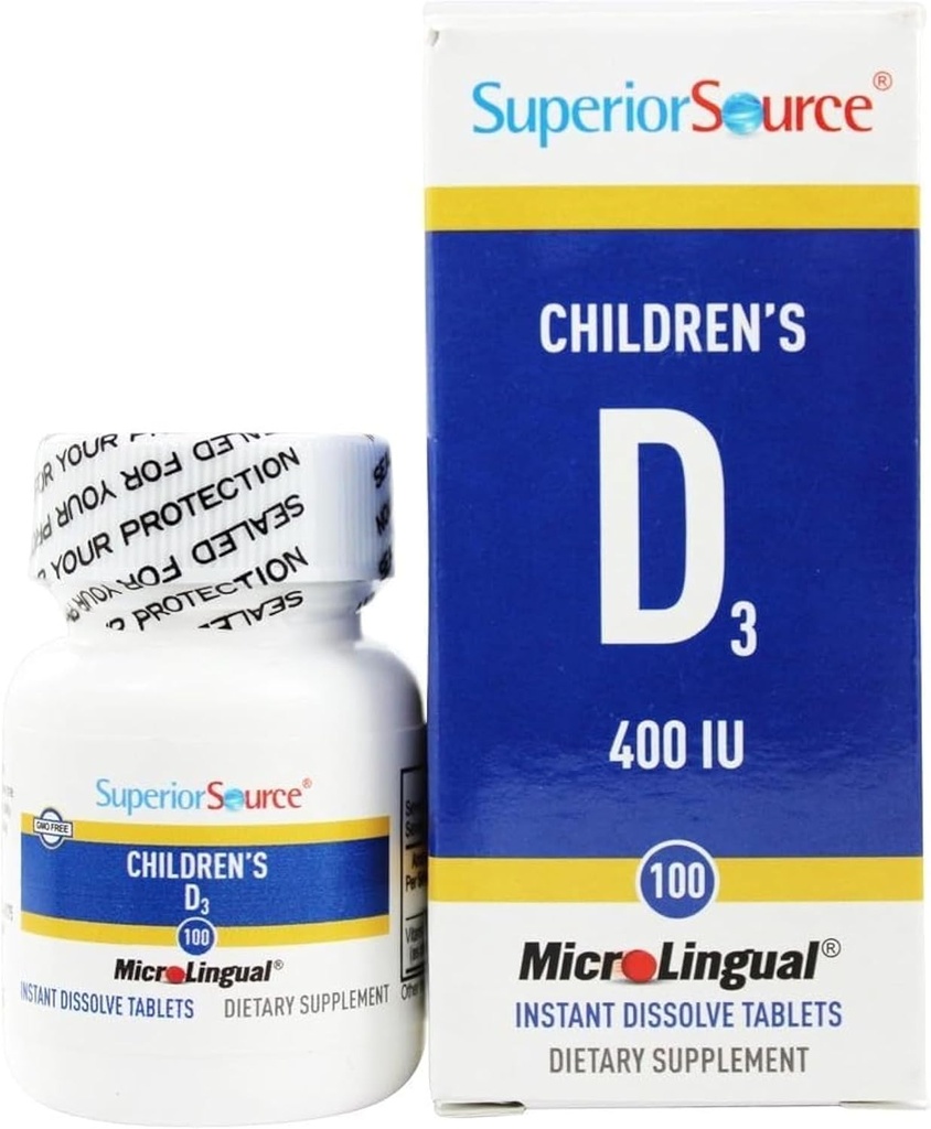 Superior Source Detský vitamín D3 400 IU - Zuby, kosti a imunita doplnok pre deti - non-GMO - 100 MicroLingual Dissolvable Tablets