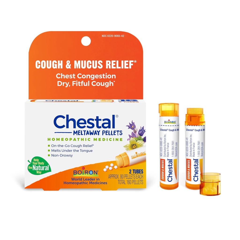 Boiron Chestal Pellets for Cough and Muscus Relief, Nasal or Chest Congestion, and Wore Throat Relief - 2 gróf (160 Pellets)