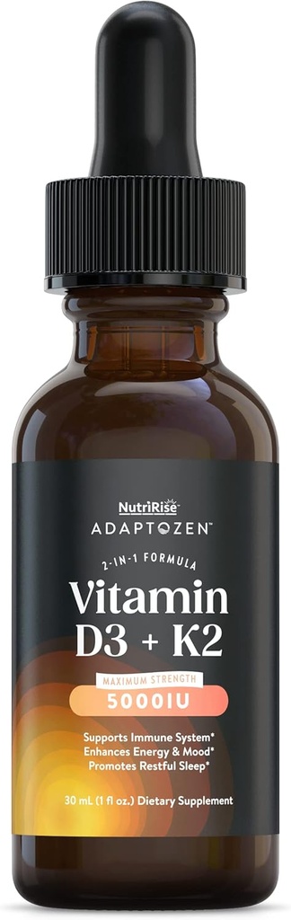 NutriRise vitamín D3 K2 kvapky 5000 IU: Imunita Vitamíny, Podpora pre energiu, dobre-Being & Spoločný komfort, Vegetarián, Ľahko vziať tekuté Formula pre mužov a ženy + MCT olej, bez lepidla, 1 fl oz