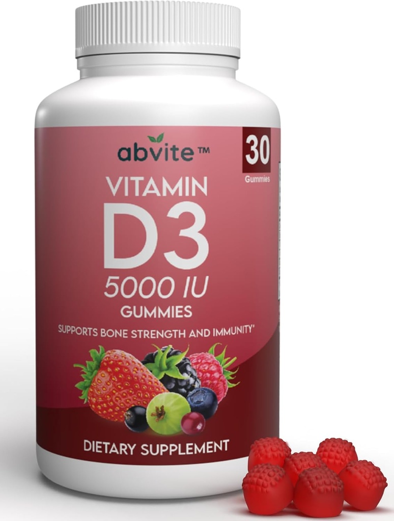 Rastlinné-založené Extra sila vitamín D3 5000IU doplnok Gumies. Bez lepku a bez umelej chuti. Podporuje zdravie kostí a imunitu. Vyrobené v USA (30 dní dodávky)