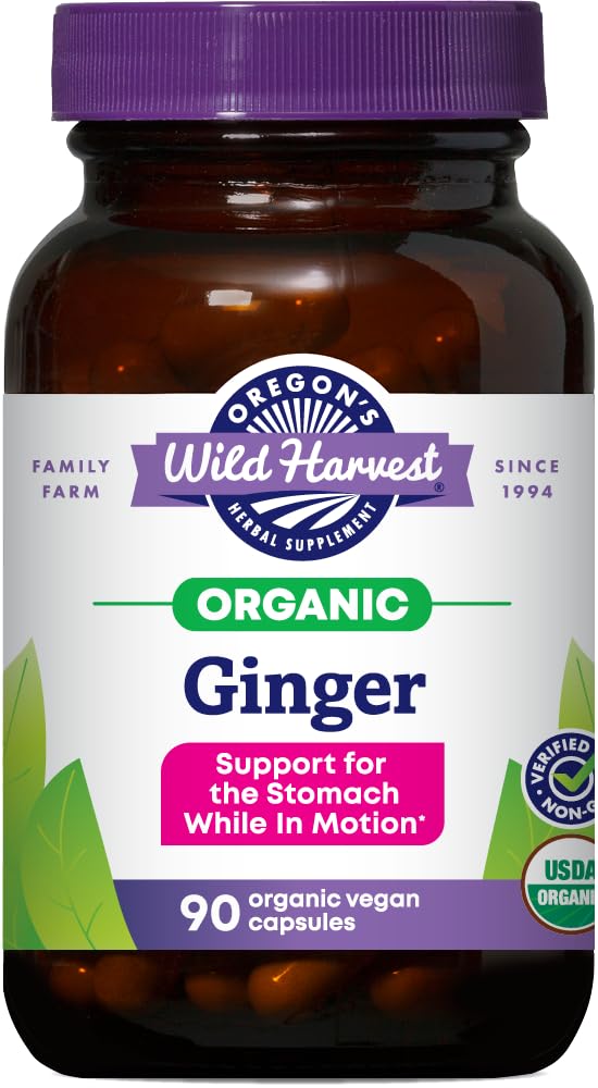 Oregon's Wild Harvest, Certified Organic Ginger Capsules for Žalúdočná podpora, Non-GMO, 1000 MGS, 90 Gróf