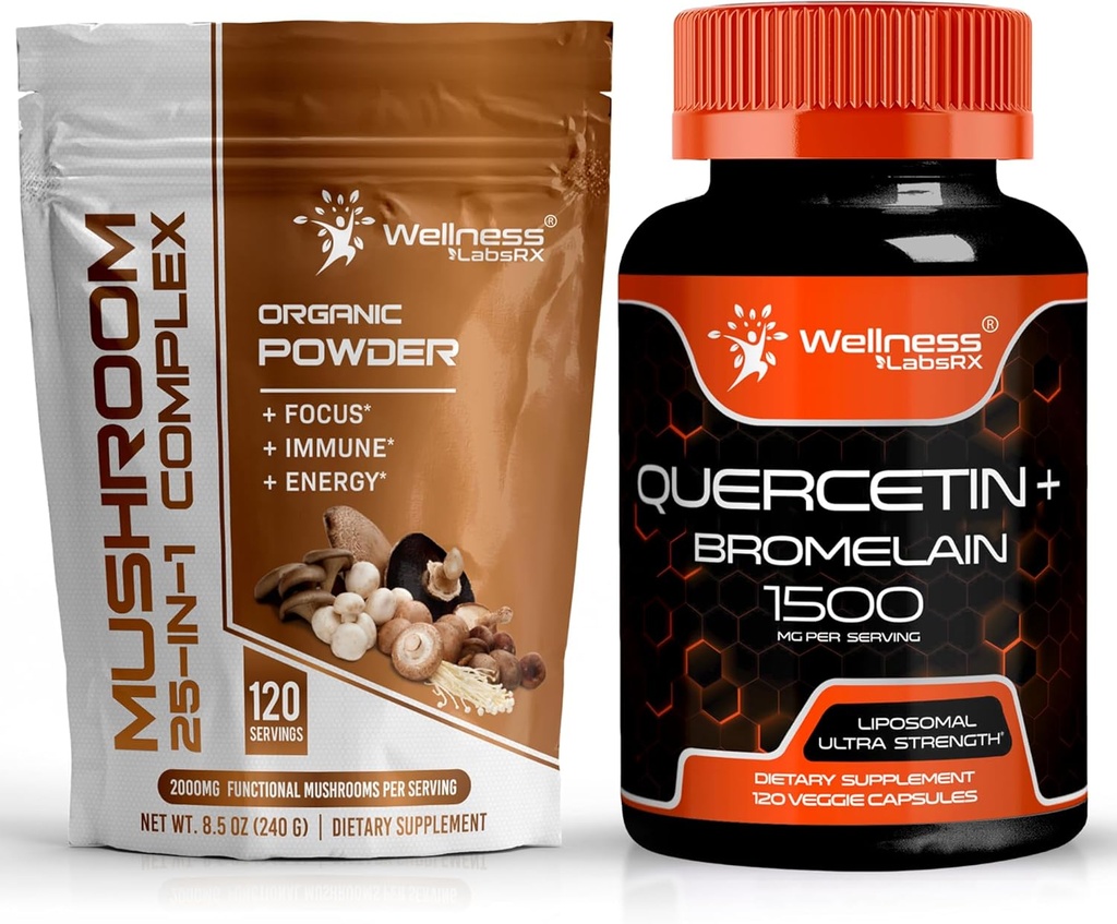 WELLNESS LABSRX Mushroom Powder 2000 mg - Quercetin s hypromelínom doplnok - 1500 mg