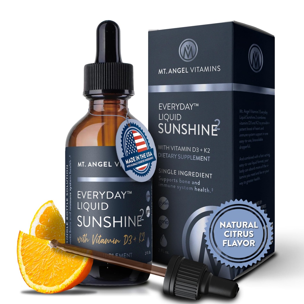 Anjel vitamíny - Vegánsky vitamín D3 & K2 Liquid Supplement - 5000 IU D3, Trans MK7 K2 - bezlepkové, non-GMO - ideálne pre dospelých a deti - Vaša denná dávka sunshine 