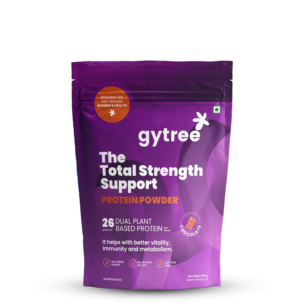 Gytree Protein Powder For Women|Vegan Dual Plant-Based Protein|26 gram per serving Of Pea & Brown Rice Protein| Plant Protein for Women (Chocolate, 500g)
