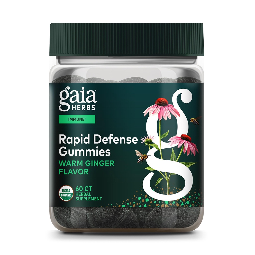 Gaia byliny Organic Immune Rapid Defense Gummies - Podpora Imunity - s Propolis, Ginger, a Echinacea - 60 Vegan Gummies (30-Deň dodávky)