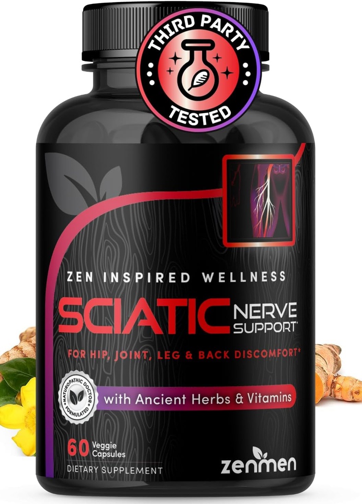 ischias Nerve Support Kapsule - Manage Lower Back, Joint & Leg issues - Vitamíny B1, B6, B12 & Magnézium s prírodnými bylinami - 60 Vegan Kapsule, Tretia strana testované, 30 Day Supply, Made in The USA