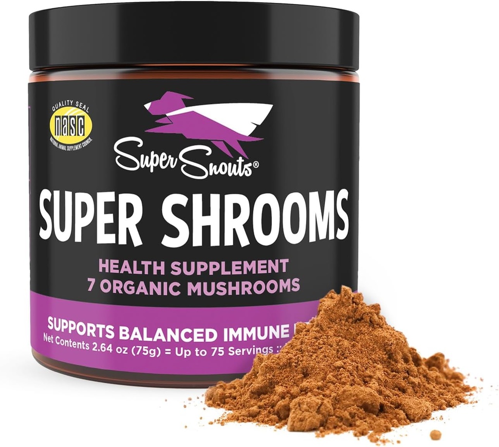 Super Snouts Super Shrooms Mushroom Immune Support Supplement for Dogs and Cats, 2.64 oz - Made in USA Organic Non-GMO, Immune Health for Strong Imunity, 7 Mushroom Blend Powder