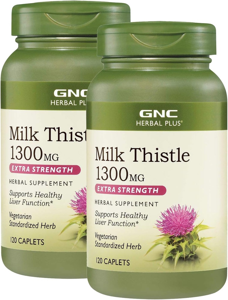 GNC bylinné Plus mlieko bodka 1300mg, dvojbalenie, 120 Caplets na fľašu, podporuje zdravú funkciu pečene