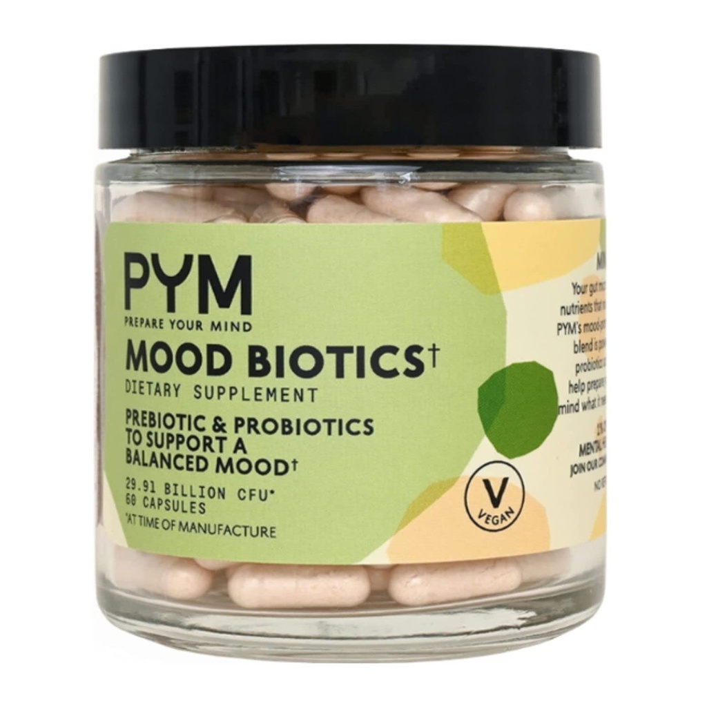 Prebiotiká a probiotiká Mood Biotics by PYM s 22.91 miliarda CFU (60 Počet) Gut Zdravie a podpora nálady Dodatok 