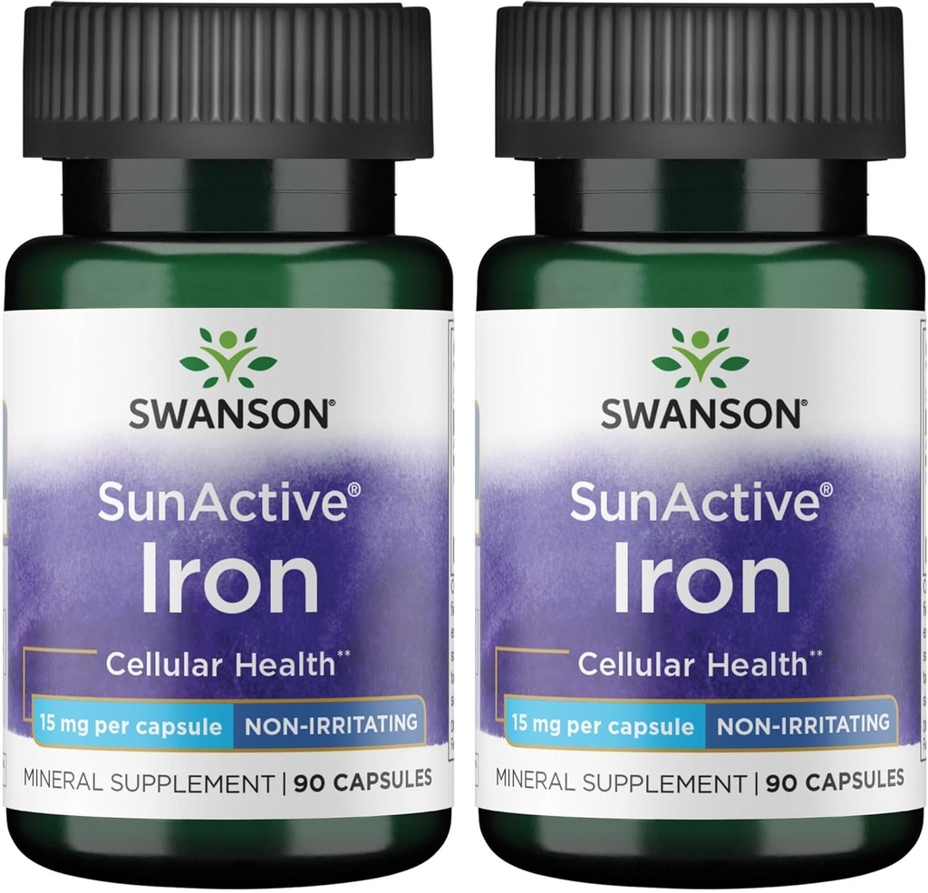 Swanson Sunactive Nedráždivé Železo 15 Milligrams 90 Kapsule (2 balenia)