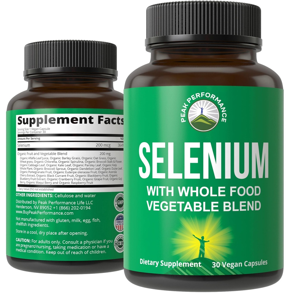 Selén s celým potravinárskym mixom 25+ Zelenina a ovocie pre maximálnu absorpciu. Pure Selenium Vegan Kapsule od Imunitný systém, Podpora štítnej žľazy, Zdravie srdca, Podpora prostaty. 30 tabliet