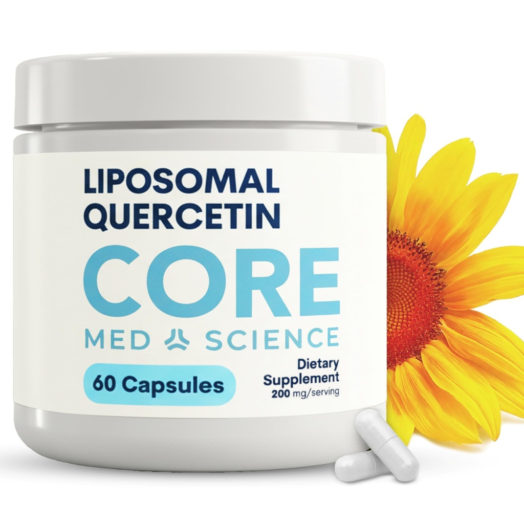 Jadro Med Science Lipozomal Quercetin, 200 mg (60 kapsúl) - Quercetin Supplement podporuje vstrebávanie vitamínu C a zinku - podporuje imunitný systém a zdravie srdca, bez gluténu a bez mlieka