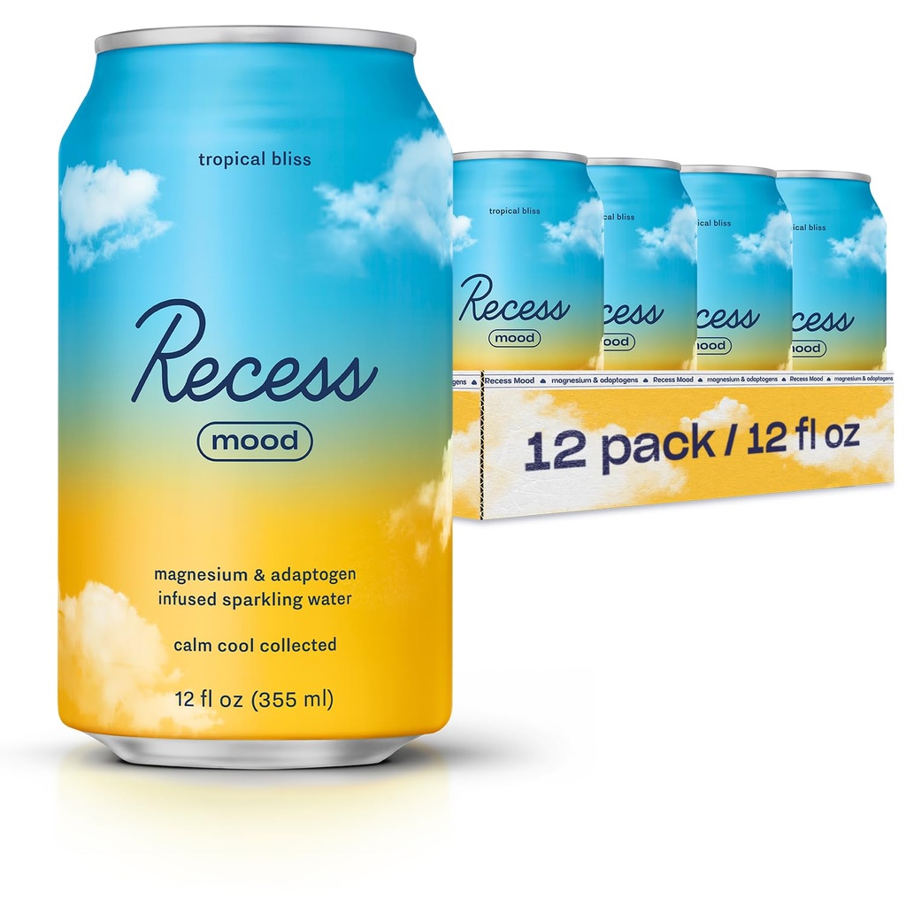 Recess Mood Magnézium & Adaptogen Drink, Relaxačný nápoj, 12 Ounce (Tropical Bliss, 12 balení)