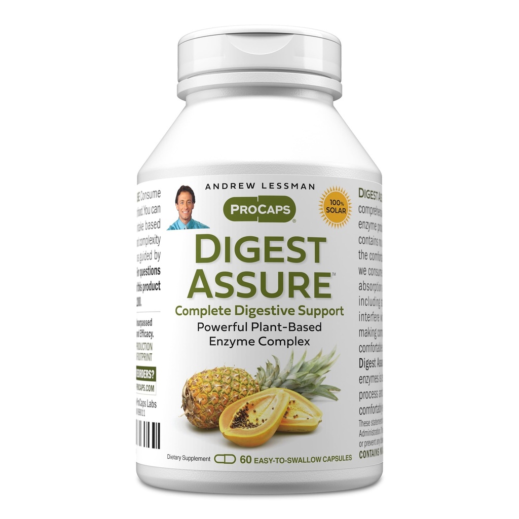 ANDREW LESSMAN Digest Assure 60 Kapsule - Komplexná zmes výkonných prírodných enzýmov na podporu a zlepšenie trávivé zdravie, Vegetariánov-Zdrojované enzýmy, Malé ľahko prehltnúť Kapsule
