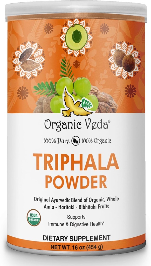 Organické Veda Triphala Powder s Amla, Haritaki, Bibhitaki ovocie - 100% prírodné ayurvedic Triphala Powder - Zlepšuje imunitnú podporu, trávenie, Colon Čistenie, zdravie kože - Vegan, Non-GMO - 16oz