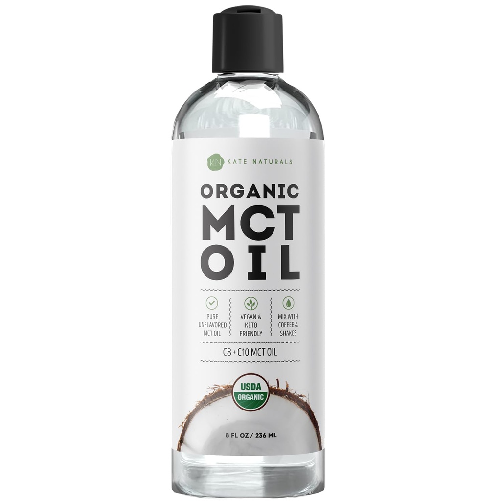Kate Naturals MCT olej na kávu. čistý kokosový olej MCT C8 a C10 (8oz, organický, neochutený)