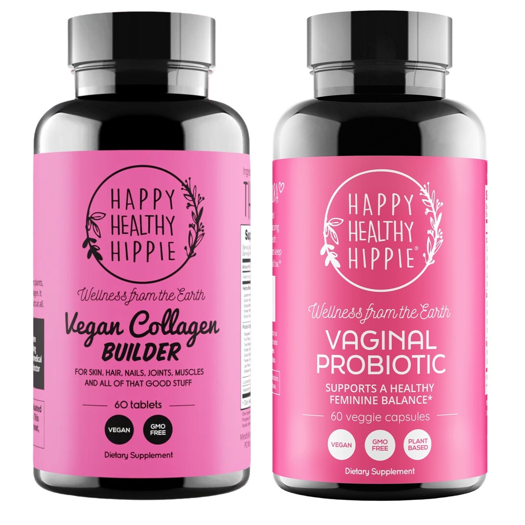 Happy Healthy Hippie Vaginal Probiotiká pre ženy & Vegan Collagen Builder Collagen Tablets