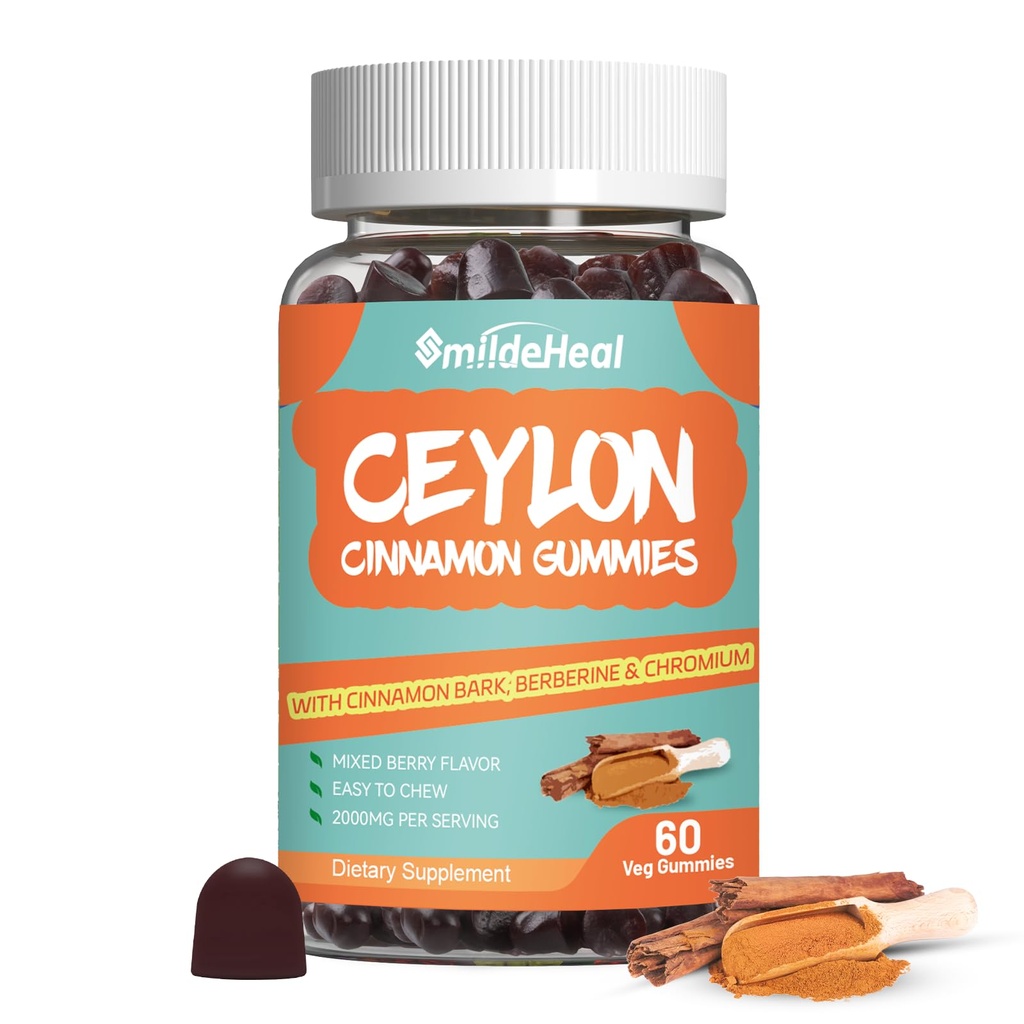 Cukrovinky bez cukru Škorica Gumies 2000MG, Škorica doplnok s chrómom a škoricou Bark, Vegan, Non-GMO, Gluten Free, 60 Gummies
