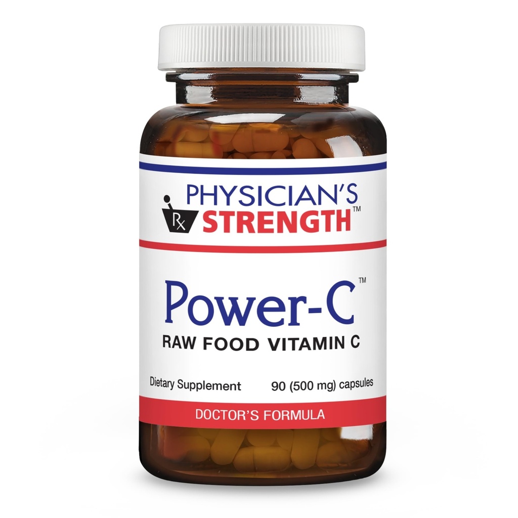 Sila lekára Power-C - 90 Kapsule - Raw Food Vitamin C + Flavonoidy z Camu Camu, Acerola Cherry, Rhus Coriaria & Rose Hip - Košer - 30 Servisné služby