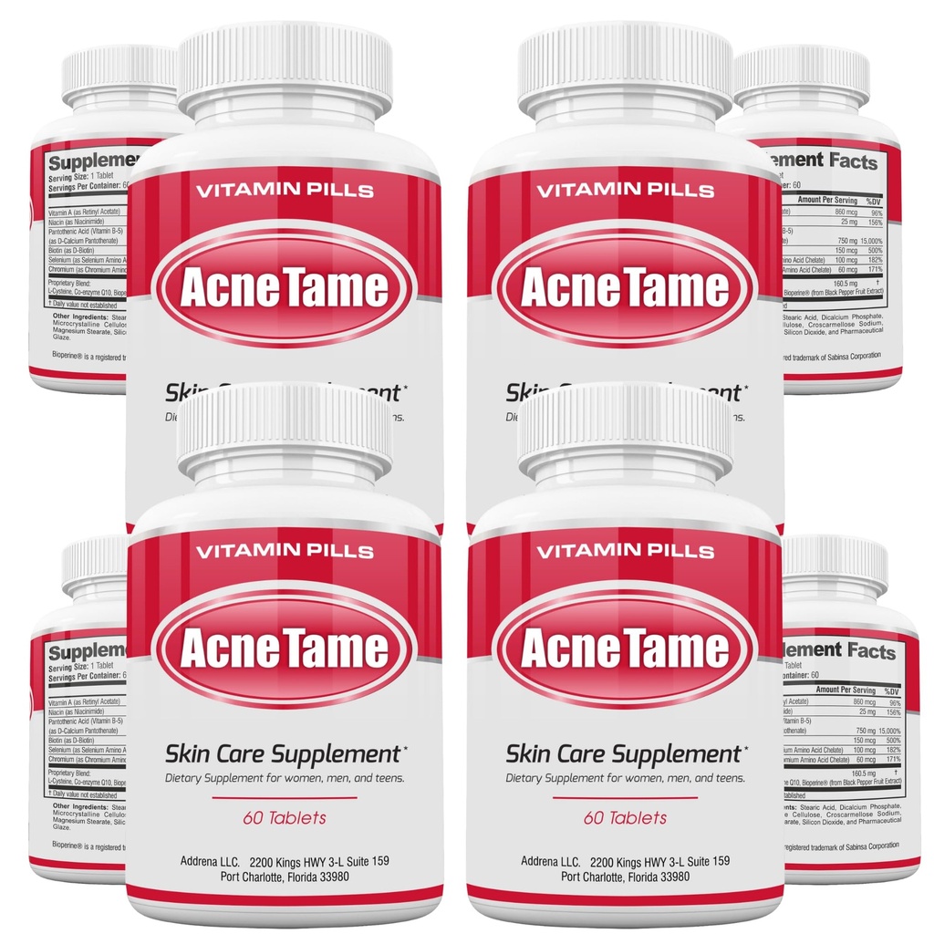 Akné pilulky Supplement- Čisté kožné vitamíny pilulky pre mastné kožné ošetrenie, Hormonálne škvrny, Anti Spots & Cystic Acnes doplnky pre ženy, muži, dospievajúci & dospelí- 240 perorálne tablety