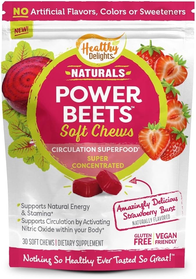 Zdravé potešenie Naturals Power Repes Soft Chews, Delicious Strawberry Burst, Concentrated Superfood Supplement, Supports Circulation, Natural Energy & Stamina, 30 Count
