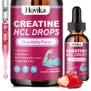Kreatín HCL Tekuté kvapky pre mužov a ženy, Kreatín Hydrochlorid s L-karnitín, L-glutamín, BCAA, Vitamín B12 & B6 pre rast svalov, Podporovať energiu a obnovu-Vegan, Jahodová aróma, 2 Fl Oz