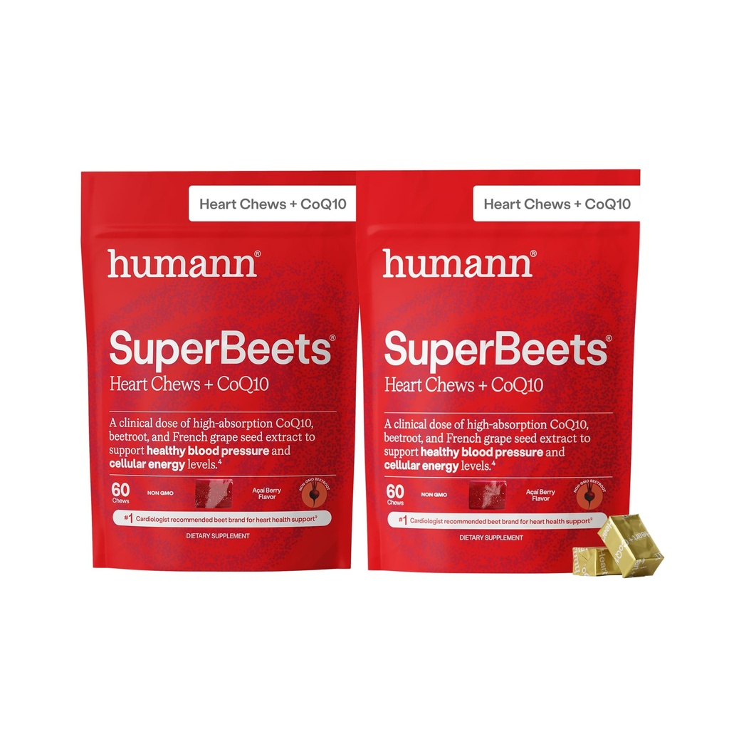 HumanN SuperBeets Heart Chews Advanced - 100 mg extraktu z CoQ10 Plus cvikly a hroznového semena, 120 grófov