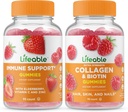 Lifeable Immune Support + Collagen & Biotin, Gummies Bundle - Veľká chuť, vitamínové doplnky, bez lepidla, bez GMO, Žuvacia Gummy