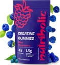 Monohydrát kreatínu Gummy pre mužov a ženy - Ľahko sa dá vykopať, Vegan, Gluten-free, non-GMO, 1,5 g kreatínu na Gummy - 45ct (45 gróf, Modrá malina)