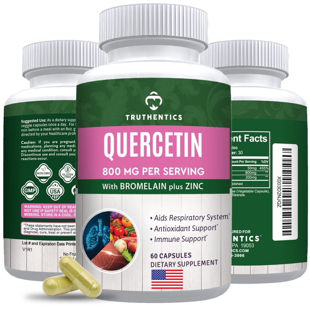 TRUTENTICS Quercetin s hypromelínom a zinkom 1050 mg - Premium Zinok Quercetin Supplements for Immune, Respiration & Seasonal Support - Non-GMO, Gluten Free - 60 Veggie Kapsule