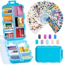 14 Mriežky Cestovné pilulky Organizátor box s 415-Pcs Názov lieku Etikety - Pocket Daily Pharmacy Case Kontajnerová súprava - Travel Mediciation Holder Dispenser for Fish Oil Vitamín Supplement Storage - Blue