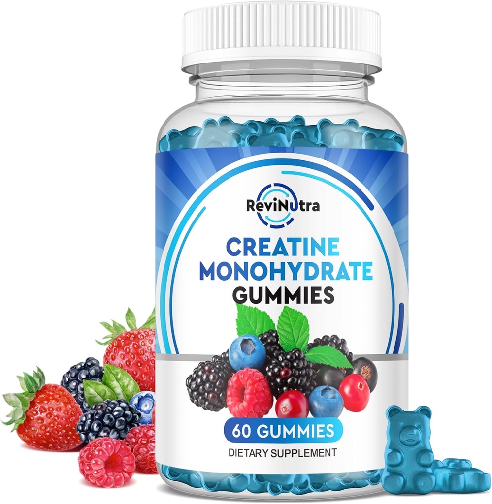 Kreatín Monohydrát Gummy pre mužov a ženy, Žuvačky Kreatín Monohydrát s vitamínom B12 pre rast svalov a zotavenie-Vegan, Zmiešané Berry chuť, 60 Gummies