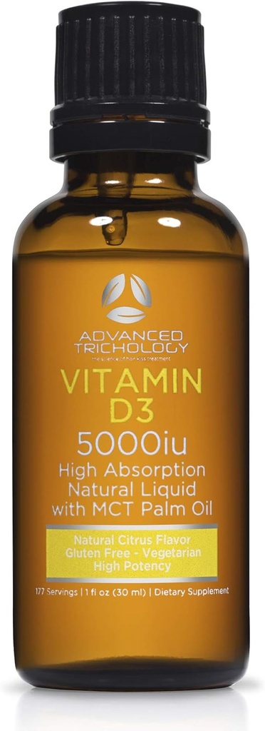 Pokročilá trichológia Vegetariánska kvapalina Vitamín D3-5000 iu Vysoká absorpcia - 1000 iu per kvapka - 6 mesiacov Dodávka - Bezlepkové 365 VIT D - 1 Fluid Ounce (Pack of 1)