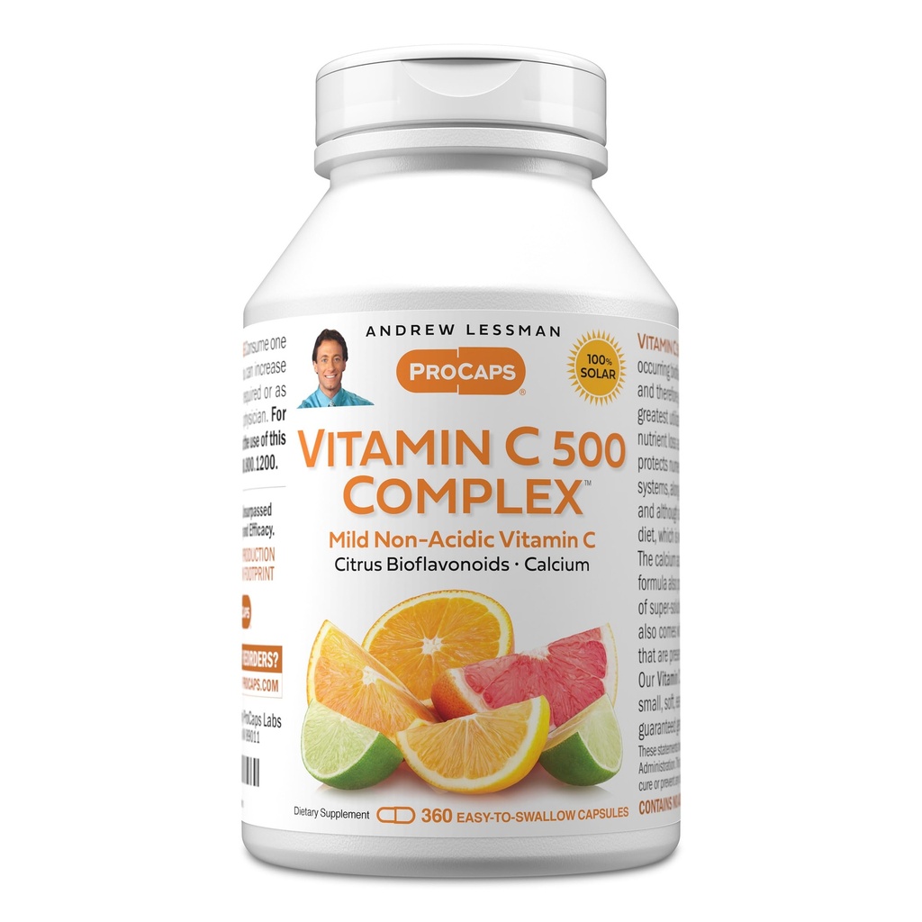 ANDREW LESSMAN Vitamín C 500 Komplex 360 Kapsule - Neacidický vitamín C Plus Citrus Bioflavonoidy pre Imunitný systém a podporu proti oxidantom, žiadne žalúdočné ťažkosti, malé ľahko prehĺtateľné kapsuly