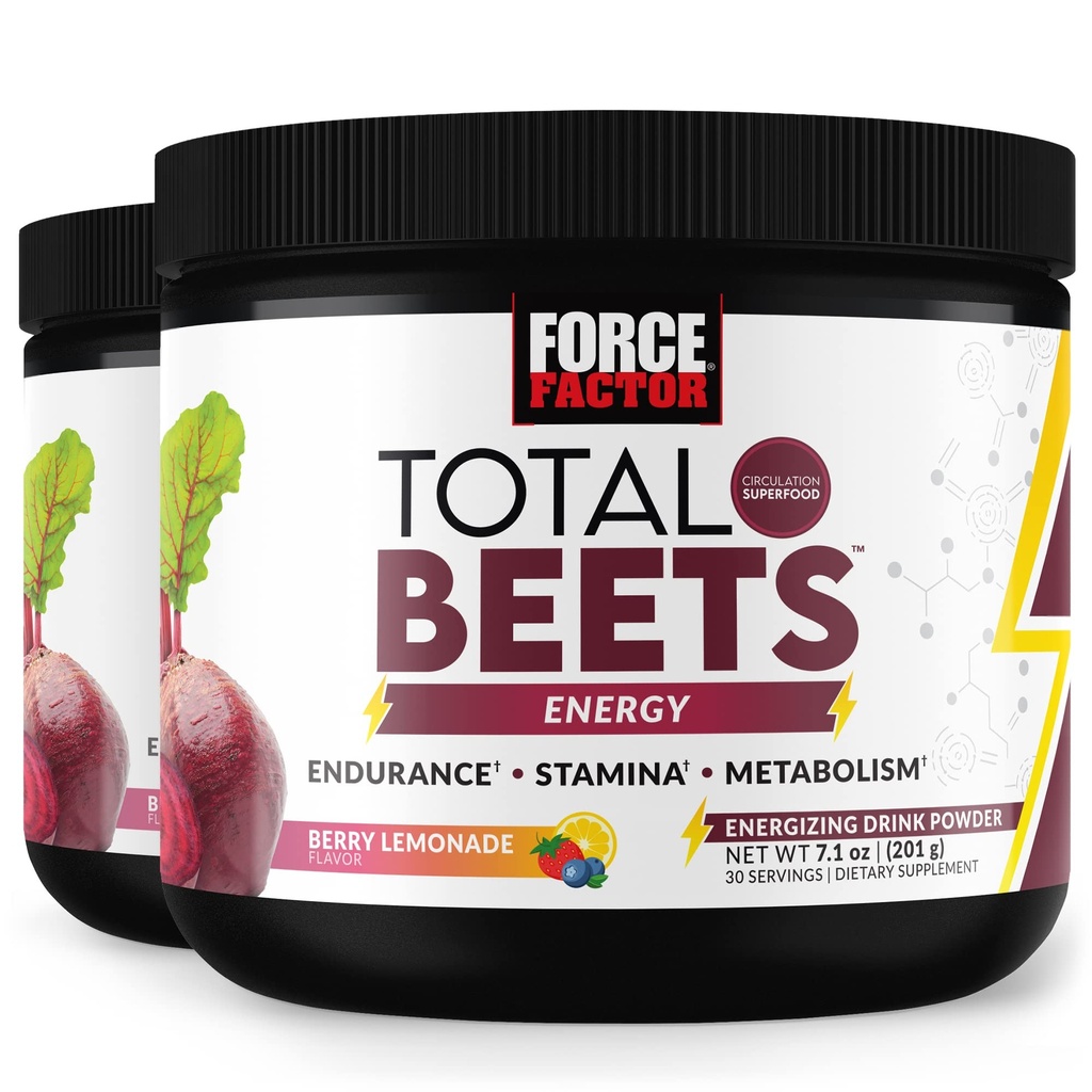 FORCE FACTOR Total Repets Energy Drink Mix 2-Pack, Superfood Repeat Root Powder, Nitráty na zvýšenie energie, Podporná cirkulácia, prietok krvi, Oxid dusnatý a výdrž, Srdcové zdravotné doplnky, 60 Servisov