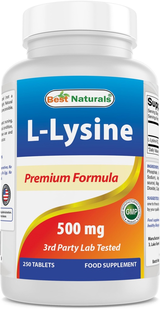 Najlepšie prírodné L-lyzín 500 mg 250 tabliet (250 počet (Stock of 2))