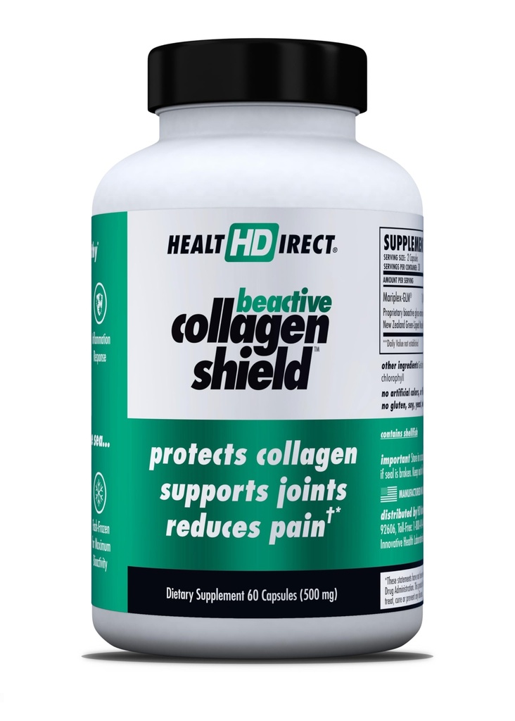 ZDRAVIE PRIAMO - BeActive Collagen Shield - 60 Kapsule - Advanced Green-Lipped Mussel Supplement for Collagen Protection - Podporuje kolagén v koži, kĺby a svalov