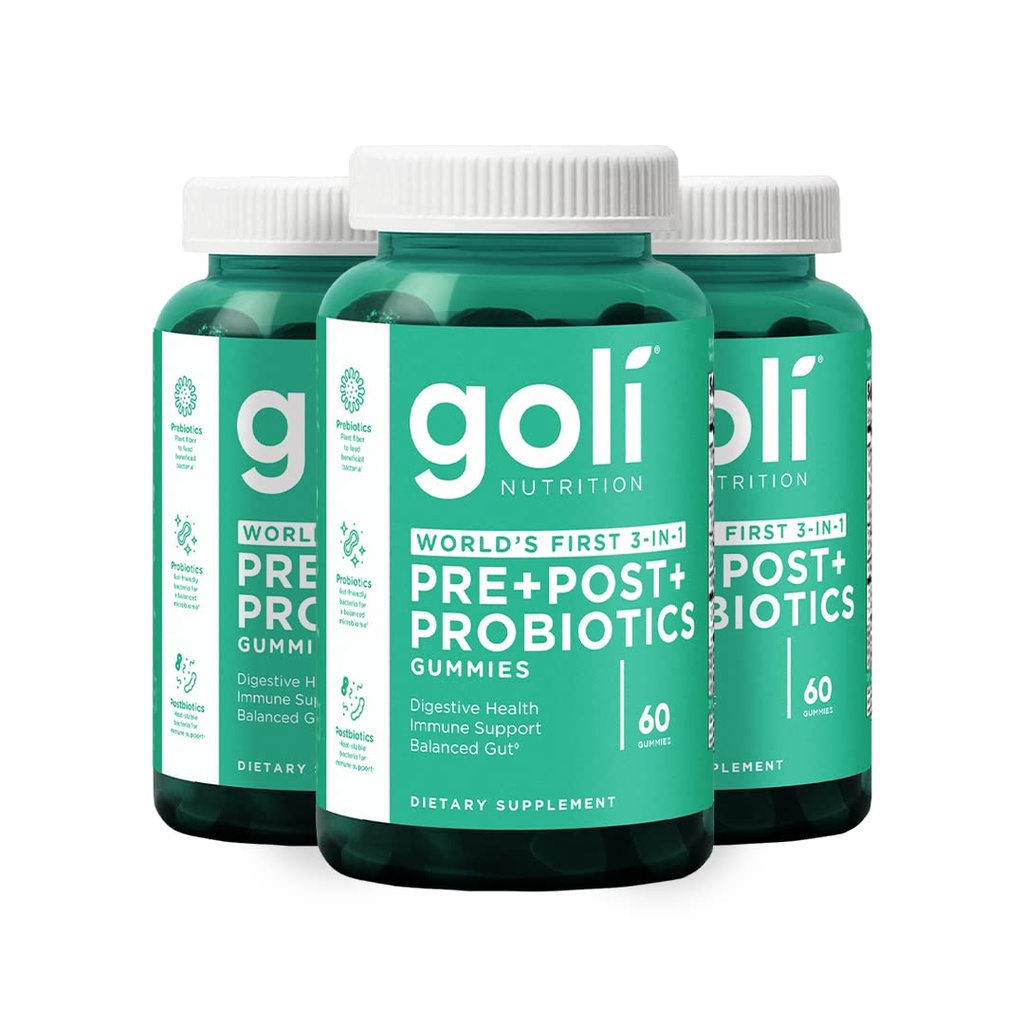 Goli Nutritional Supplement, Pre+Post+Probiotiká Gummy - 180 Počet - Prvý 3-v-1 Gluten-free, Vegan, Non-GMO, a Želatína-Free.