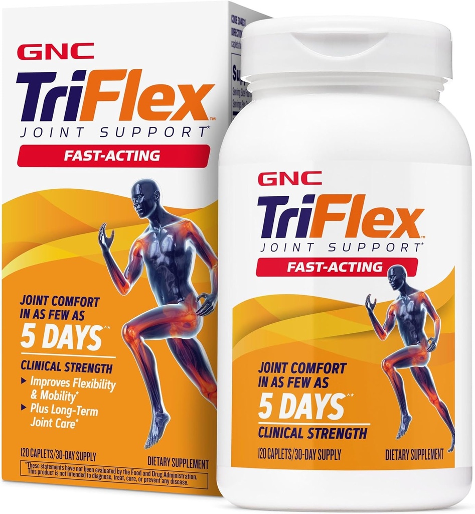 GNC TriFlex Fast-Acting 2.0, Zlepšuje Komfort kĺbov a stuhnutosť, klinickú silu Dávky glukozamínu/Chondroitínu a Boswellia- Plus Turmerica, 120 Caplets