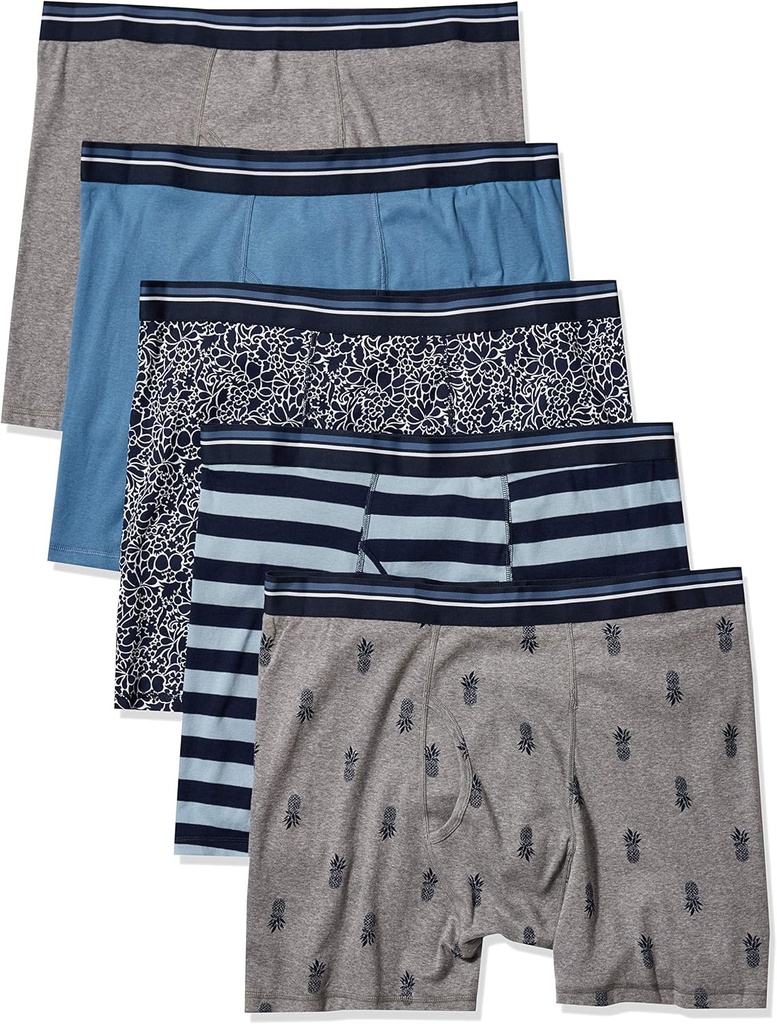 Amazon Essentials Pánske spodné prádlo Boxer Briefs, pohodlná bavlna, Tag-free, balenie 5