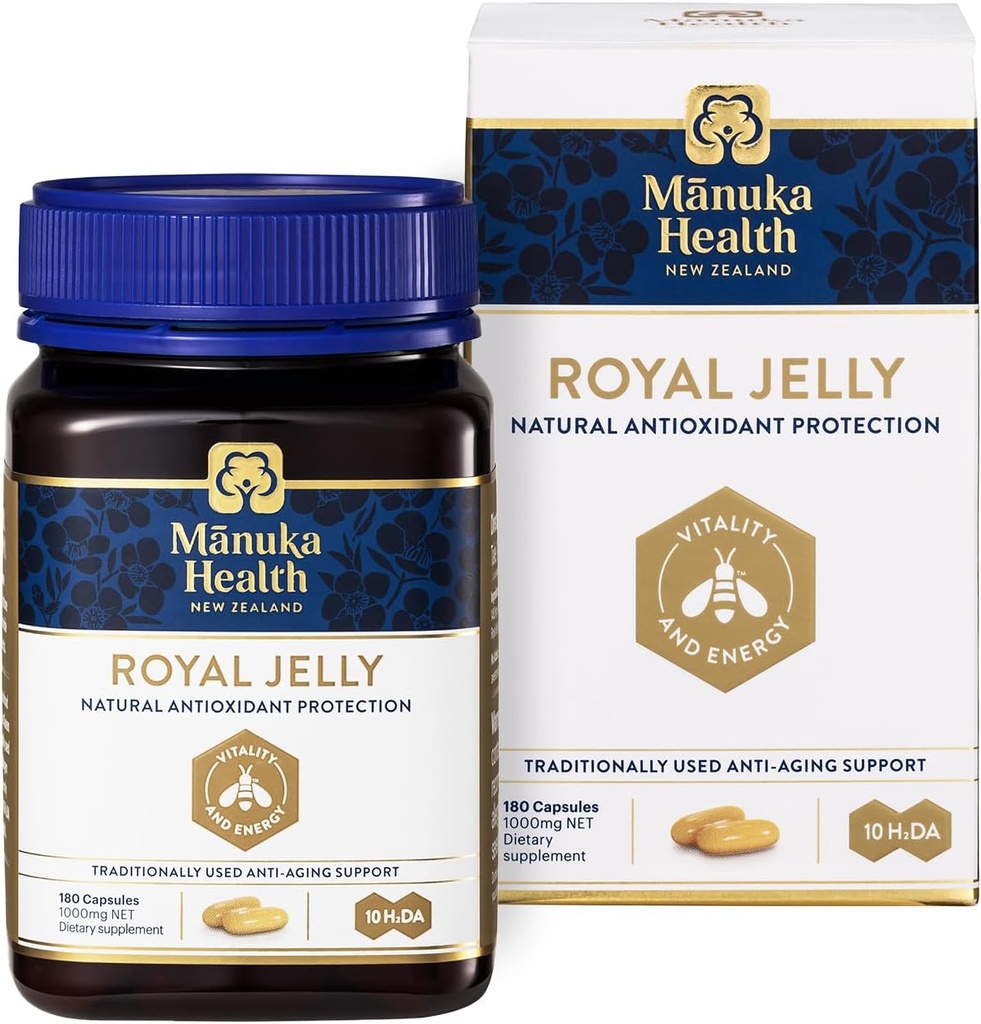 Manuka Health Royal Jelly Kapsule, 1000mg NET - 180 Počet (3-Mesiac dodávky) - Tradičné Anti Aging Supplement z Nového Zélandu