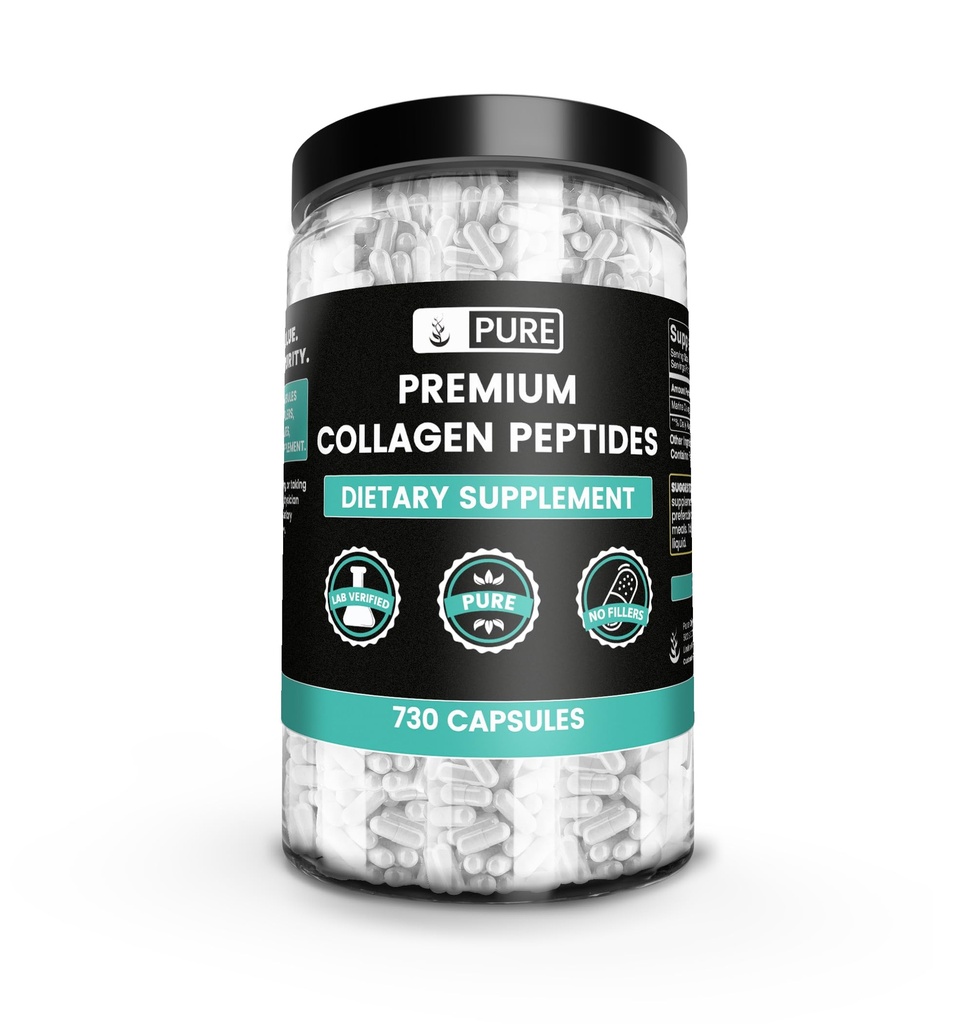 Pure Original Ingredients Collagen Peptides (730 Kapsule) Nie horčík alebo ryžové plničky, Vždy Pure, Lab Overené