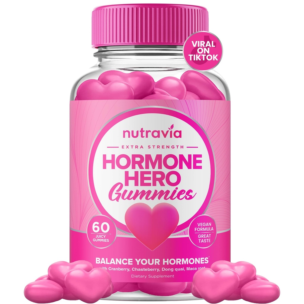 Hormonálna rovnováha pre ženy Gumies + PMS Relief Supplement - Podpora Mood Swings, Clear Skin, Znížené kremíky a ochabnutie - Hormonálne PMS Gumies PCOS Vitamín s brusnicou, Dong Quai (60 Gummies)