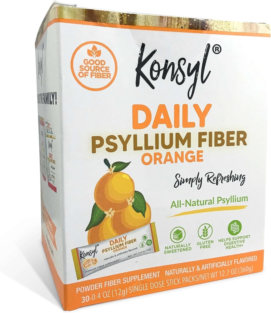 Konsyl Denné Fiber Orange 100% Prírodné Psyllium Husk prášok - prirodzene sladené - bezlepok - 30 Jednotlivé Stickpacks