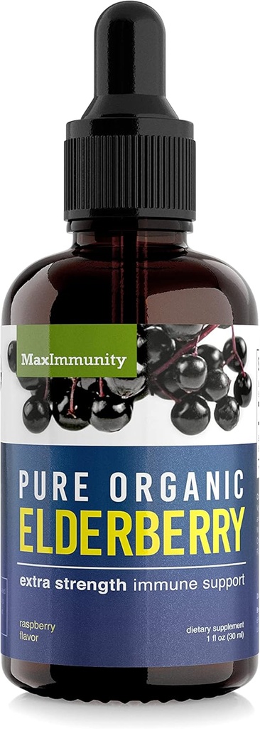 Organická bazová sirup, 30-dňová zásoba, čierna bazová tekutina pre imunitnú podporu, Sambucus bazalka sirup - kvapalné extraktové kvapky pre deti a dospelých - extra sila (1 balenie)