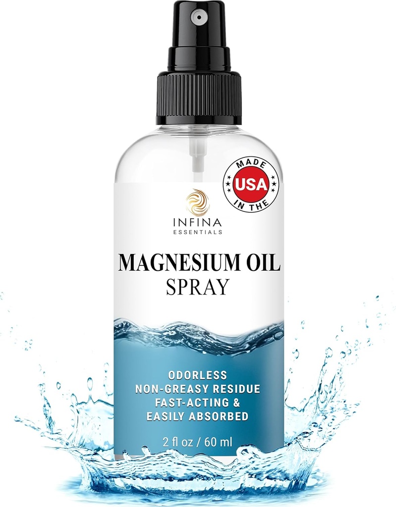 Topical Magnesium Oil Spray – Hydrating & Fast-Absorbing Magnesium Mist for Body, Feet & Skin – Odorless, Non-Greasy Liquid Magnesium Chloride Spray for Women, Men & Kids – 2 fl oz