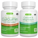 Riasy kalcium a horčík komplex + vysoká absorpcia Curcumin C3 komplex, Vegan Bundle pre kosti, kĺby a zotavenie z cvičenia, Igennus