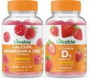 Životaschopný vápnik, horčík, zinok a vitamín D + vitamín D 5000 IU, Gummies Bundle - veľké ochutnávky, vitamínové doplnky, bez lepku, bez GMO, bez žuvačky