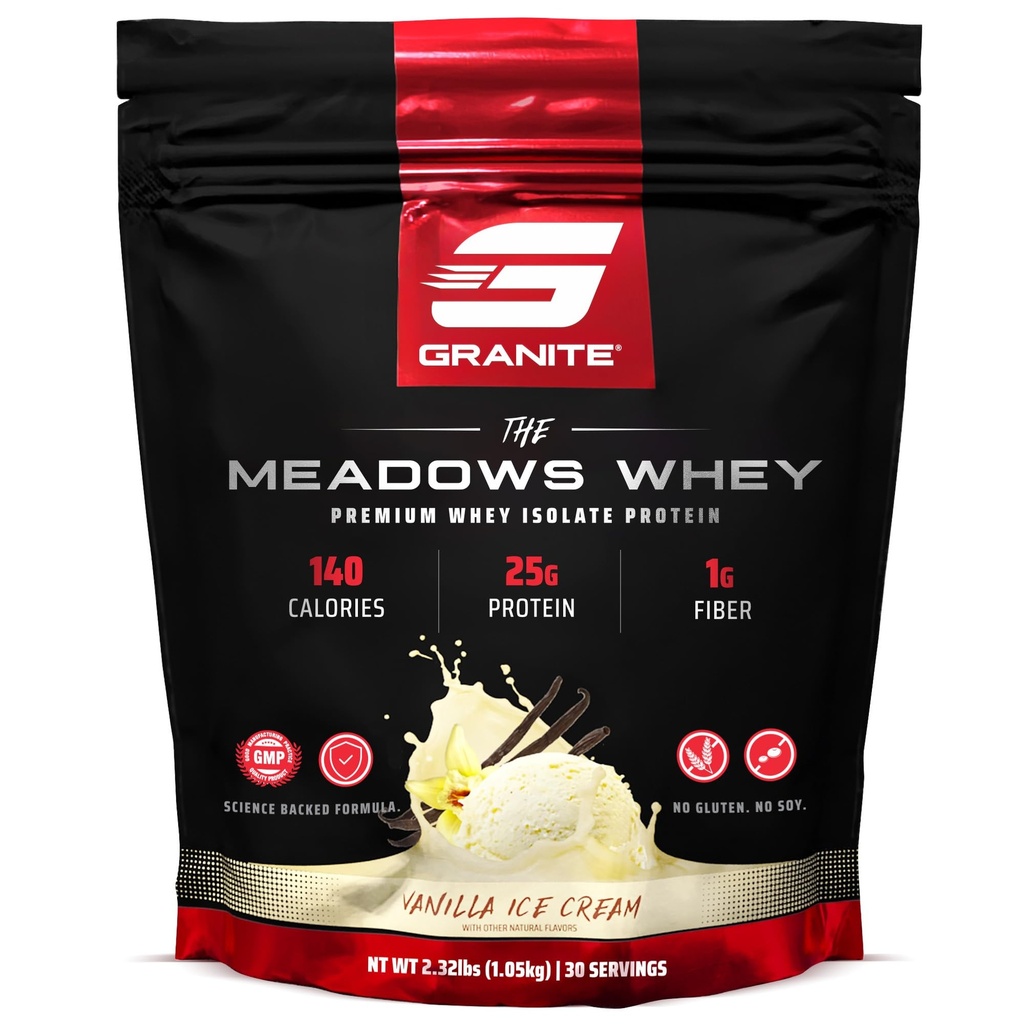 Žula Doplnky Meadows Srvátka Proteín Izolát Proteín Prášok pre Lean svalovina 150 Kalórie, 2g Fiber, 1g Cukor (30 porcií), Vanilla zmrzlina chuť
